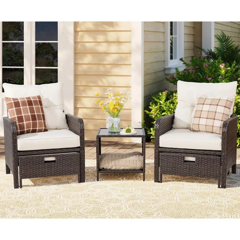 All-Weather Rattan Chair & Ottoman with Cushions