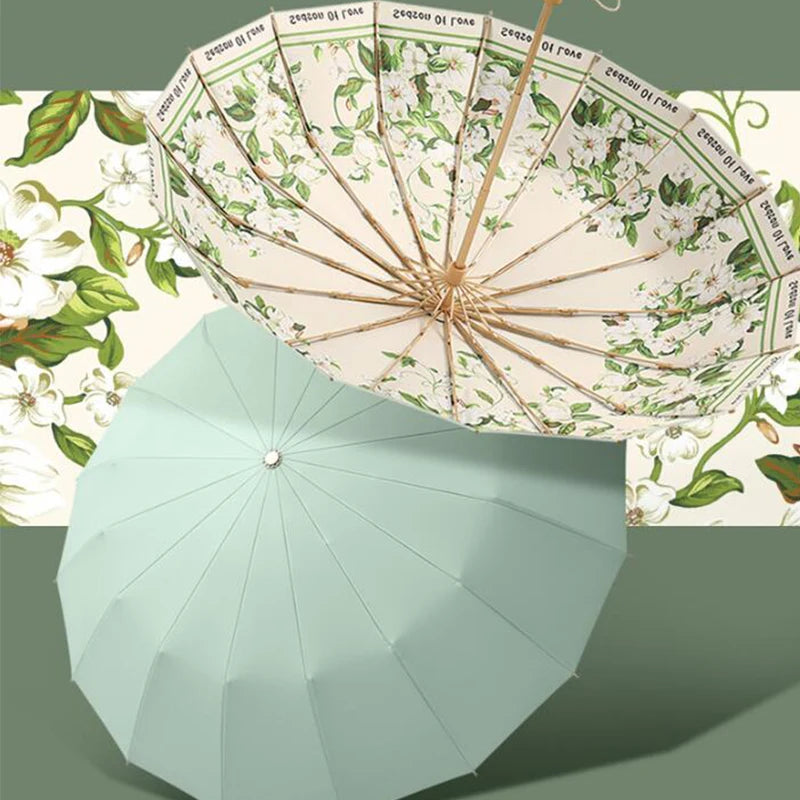 Bone Retro Floral Umbrella - UV Sun Protection