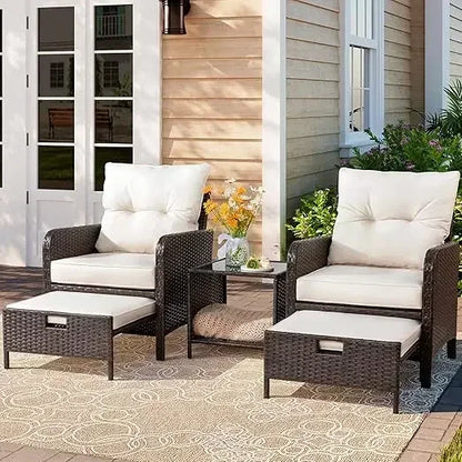 All-Weather Rattan Chair & Ottoman with Cushions