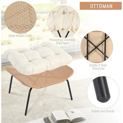 Egg Chair with Footrest - Wicker Patio Chair