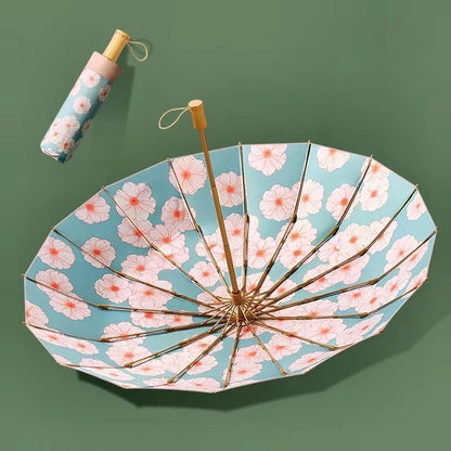 Bone Retro Floral Umbrella - UV Sun Protection