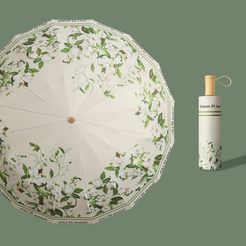 Bone Retro Floral Umbrella - UV Sun Protection