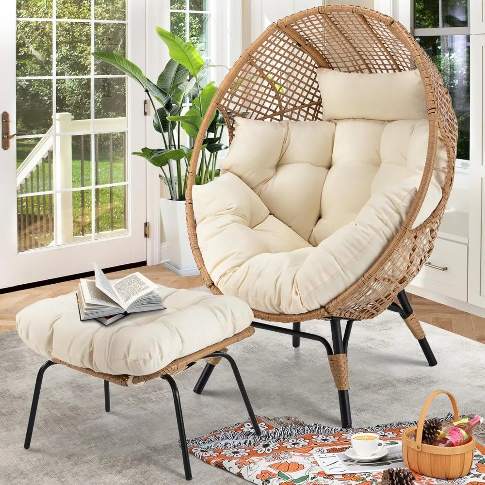 Egg Chair with Footrest - Wicker Patio Chair