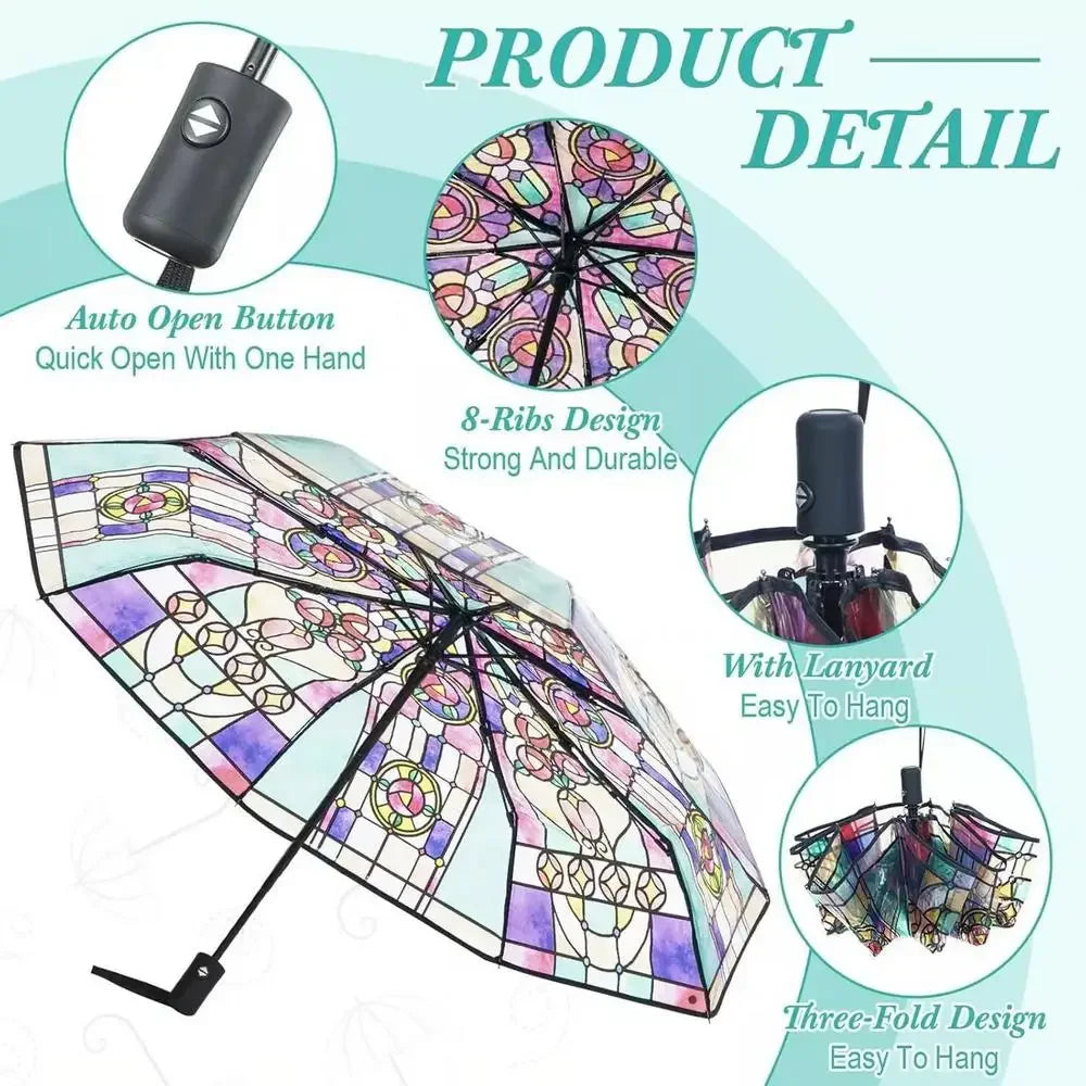 Vintage Stained Glass Folding Umbrella