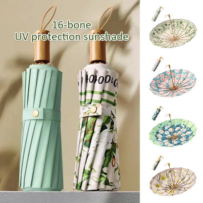 Bone Retro Floral Umbrella - UV Sun Protection