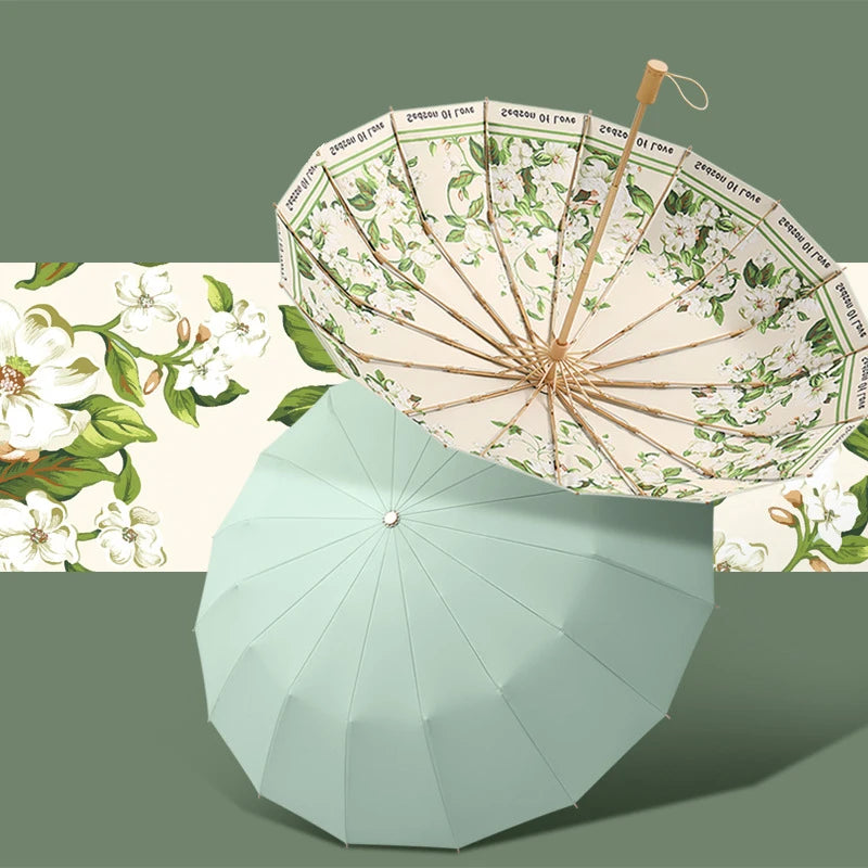 Bone Retro Floral Umbrella - UV Sun Protection