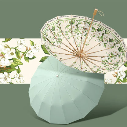 Bone Retro Floral Umbrella - UV Sun Protection