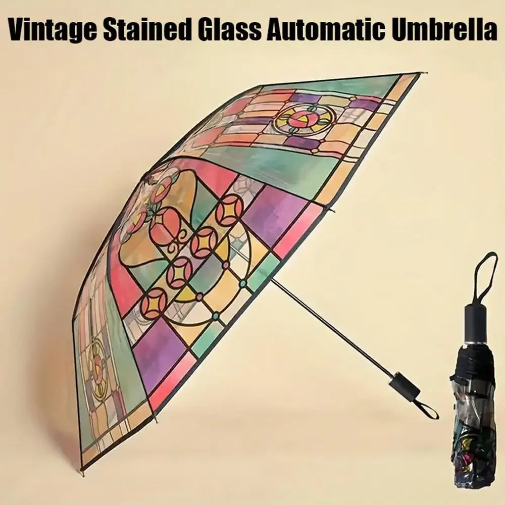 Vintage Stained Glass Folding Umbrella