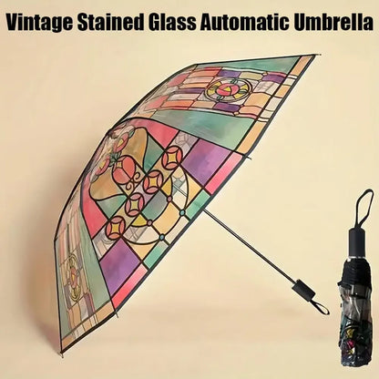 Vintage Stained Glass Folding Umbrella