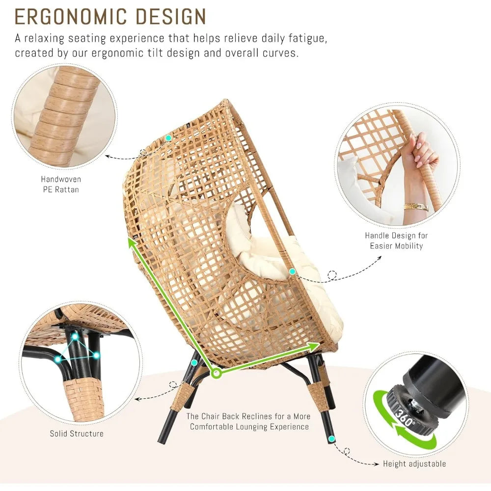 Egg Chair with Footrest - Wicker Patio Chair