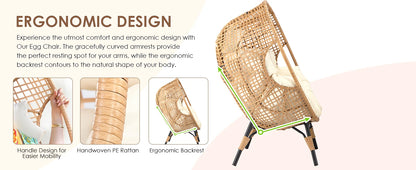 Egg Chair with Footrest - Wicker Patio Chair