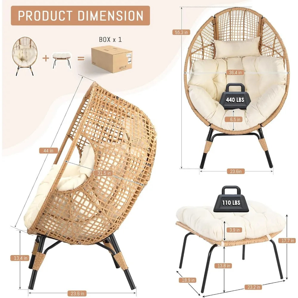 Egg Chair with Footrest - Wicker Patio Chair