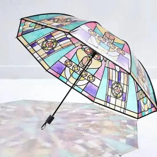 Vintage Stained Glass Folding Umbrella