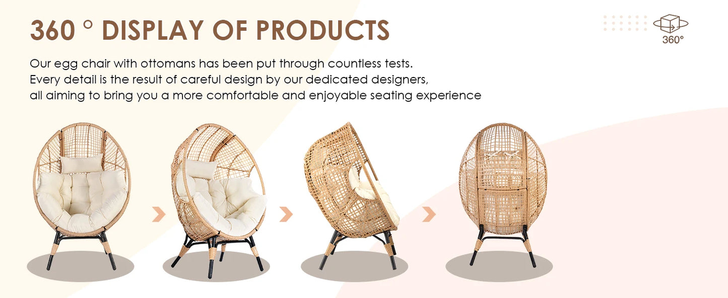 Egg Chair with Footrest - Wicker Patio Chair