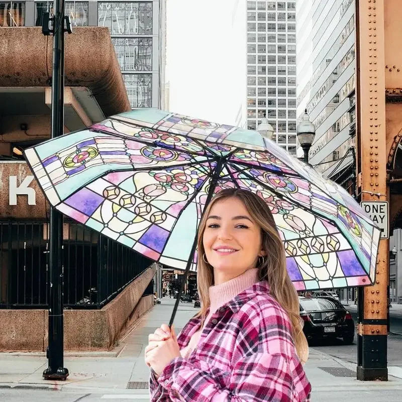 Vintage Stained Glass Folding Umbrella