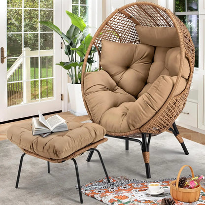 Egg Chair with Footrest - Wicker Patio Chair